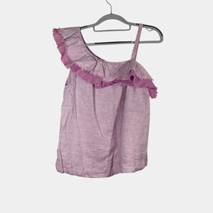 Anthropologie Pink Striped Ruffle Sleeveless Top